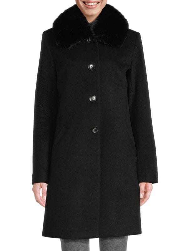 Faux Fur Collar Wool Blend Car Coat Sofia Cashmere