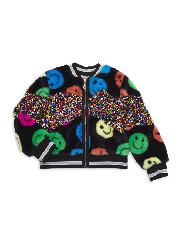 Little Girl's Faux Fur & Sequin Bomber Jacket Baby Sara