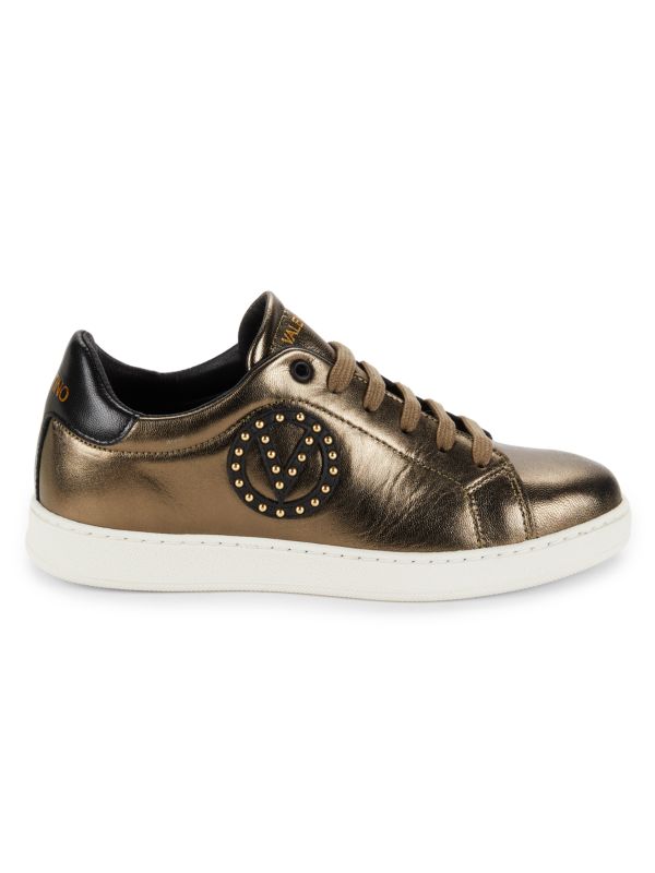 Mira Logo Low Top Metallic Leather Sneakers Valentino By Mario Valentino