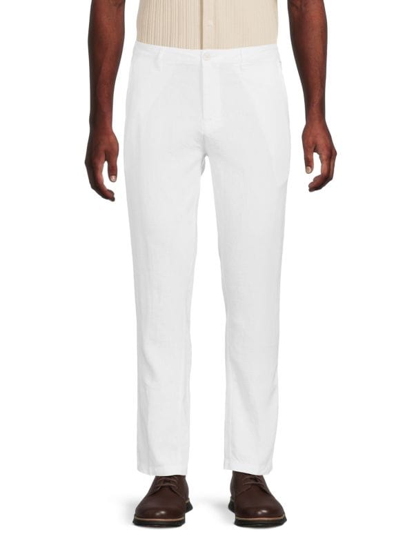 Linen-Blend Flat Front Pants Saks Fifth Avenue