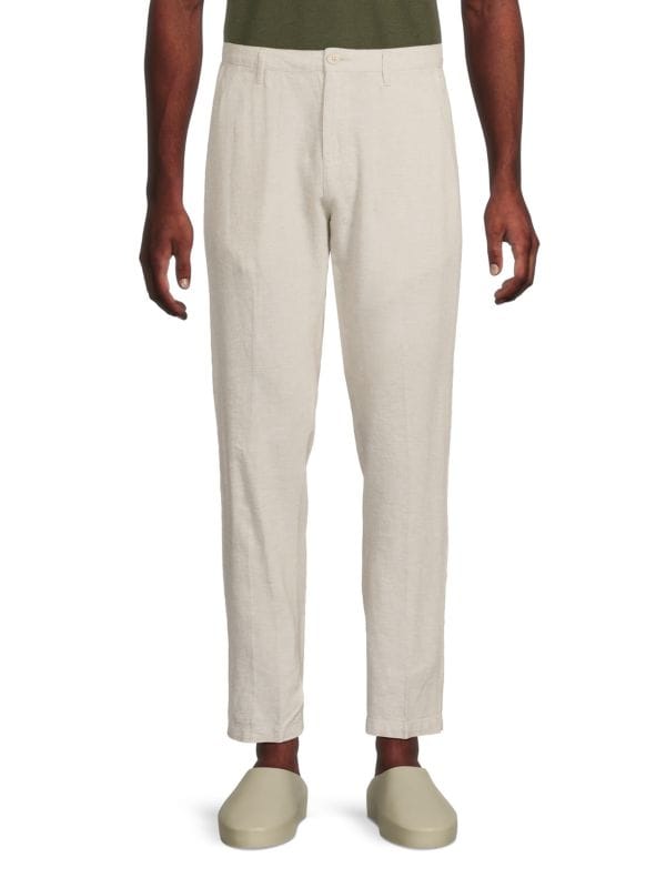 Linen-Blend Flat Front Pants Saks Fifth Avenue