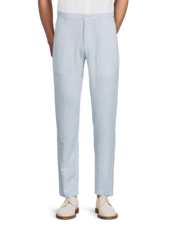 Linen-Blend Flat Front Pants Saks Fifth Avenue