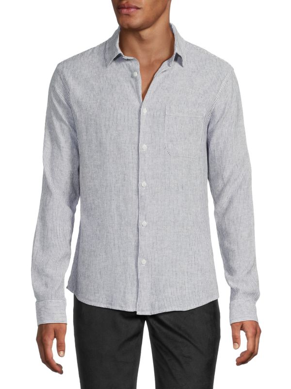 Linen-Blend Microstripe Shirt Saks Fifth Avenue