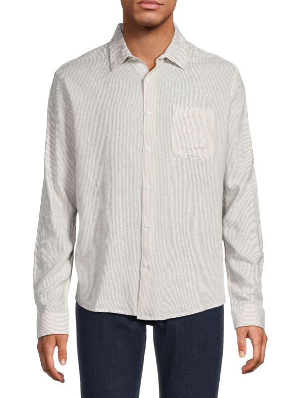 Linen-Blend Microstripe Shirt Saks Fifth Avenue