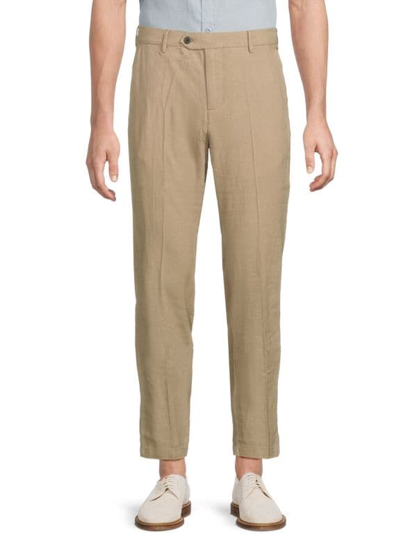 Flat Front Linen-Blend Dress Pants Saks Fifth Avenue