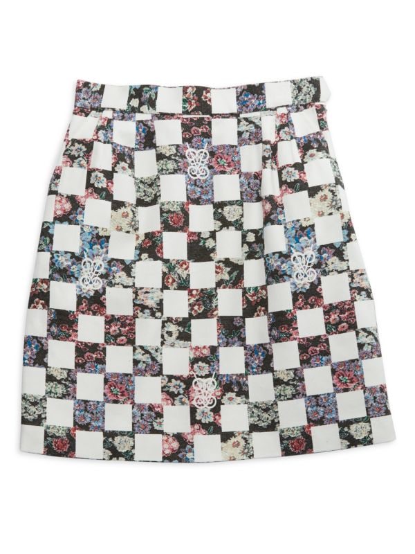 Floral Checkered Mini Skirt Giambattista Valli