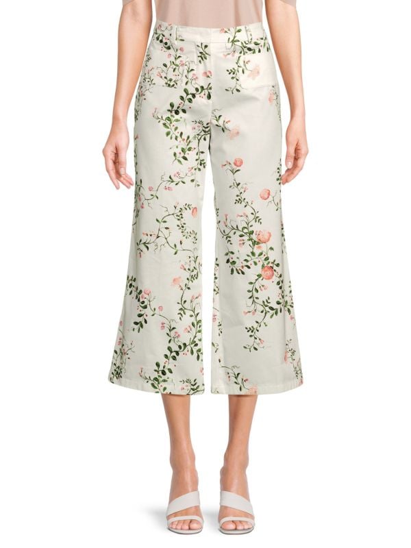 Floral Wide Leg Cropped Pants Giambattista Valli