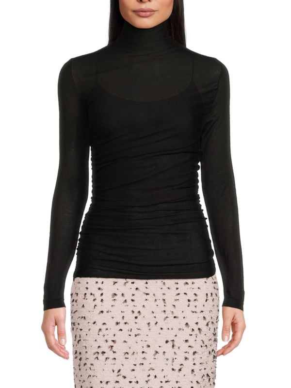 Ruched Cashmere & Silk Turtleneck Top Giambattista Valli