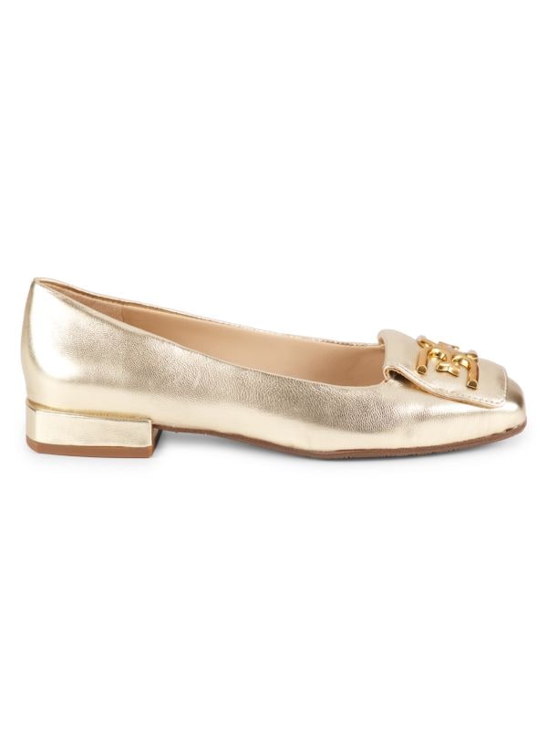 Emina Logo Metallic Leather Flat Pumps Sam Edelman