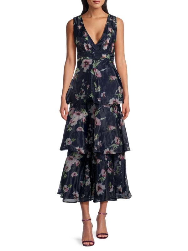 Molinetto Floral Tiered Empire Midi Dress Lulus