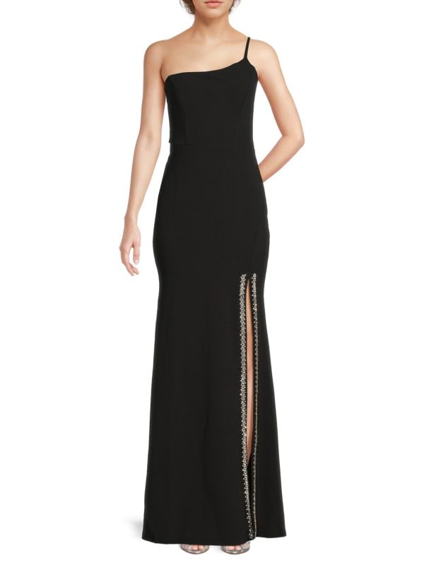 One Shoulder Rhinestone Slit Gown Lulus