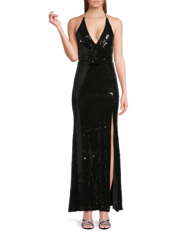 Pretty Sequin Halterneck Maxi Dress Lulus