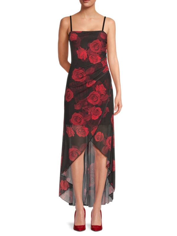 Floral High Low Sheath Midi Dress Bebe