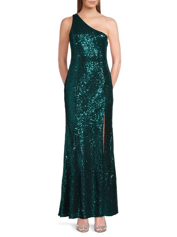 Sequin Embellished Slit Gown Lulus