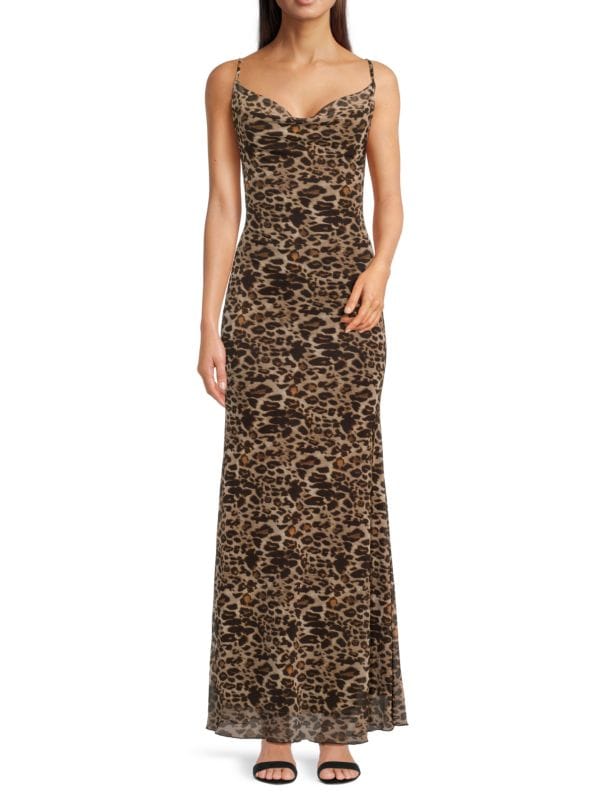 Leopard Print Cowl Neck Maxi Dress Bebe