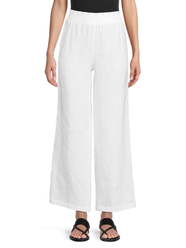 100% Linen Smock-Waist Pull-On Pants Saks Fifth Avenue