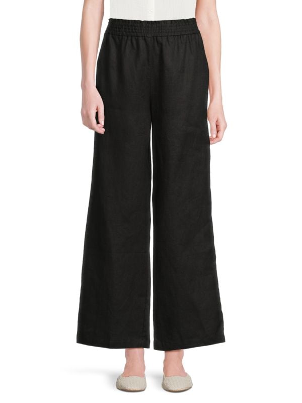 100% Linen Smock-Waist Pull-On Pants Saks Fifth Avenue