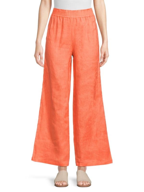 100% Linen Smock-Waist Pull-On Pants Saks Fifth Avenue