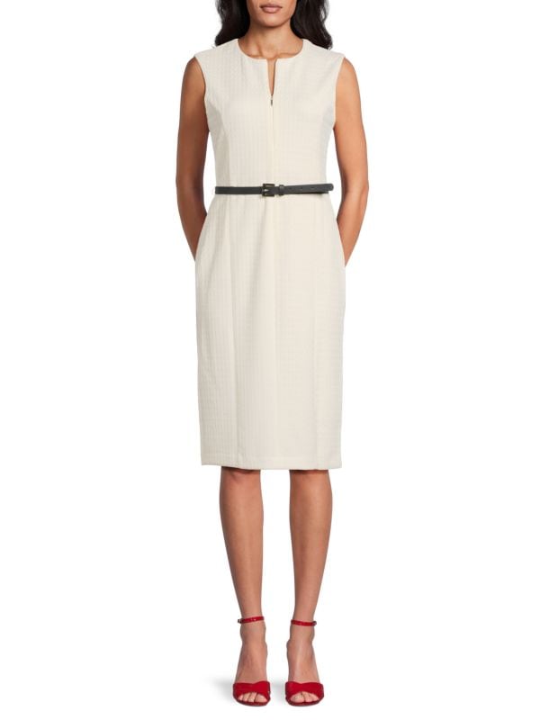 Textured Belted Sheath Knee Length Dress Tommy Hilfiger