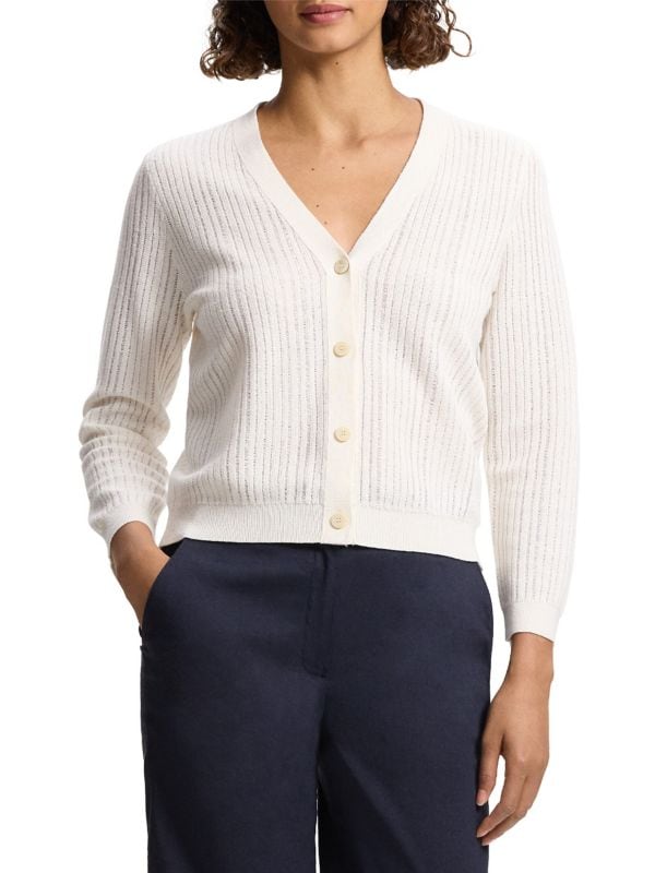 Stripe Linen Blend Jacquard Cardigan Theory