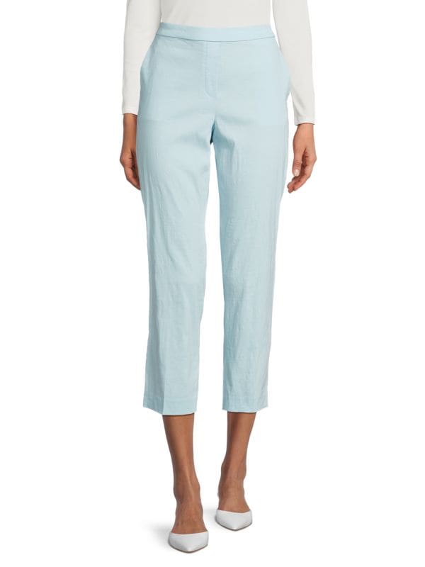 Treeca Linen-Blend Cropped Pants Theory