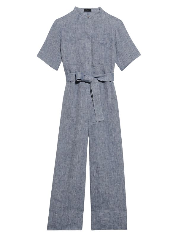 Chambray Hemp Belted Jumpsuit Theory