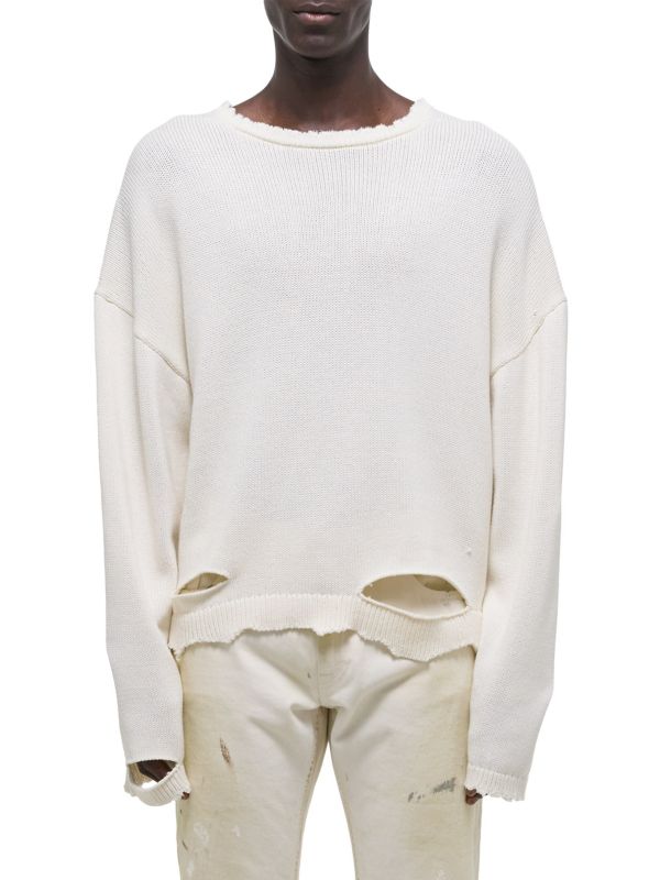 Distressed Cotton Crewneck Sweater Helmut Lang