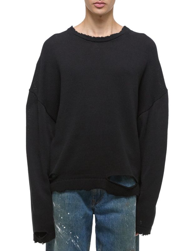 Distressed Cotton Crewneck Sweater Helmut Lang