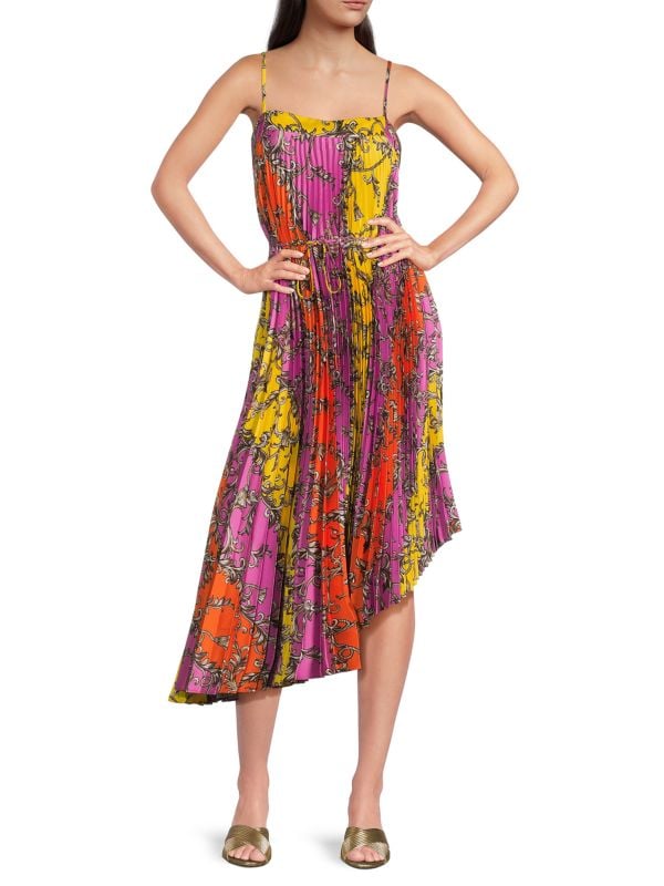 Irene Printed Pleated Asymmetric Dress Milly