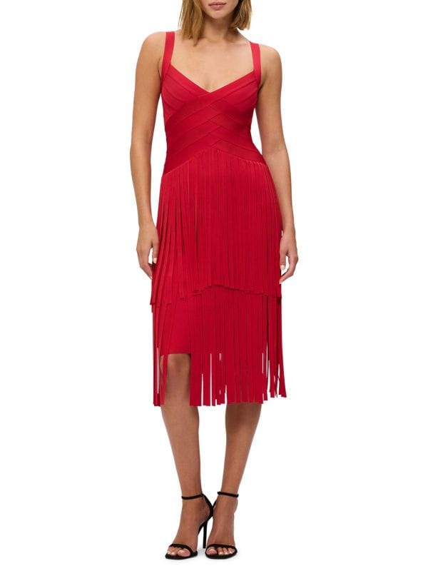 The Mischa Fringe Hem Bandage Midi Dress Herve Leger