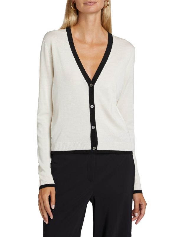 Contrast Trim Wool Blend Cardigan Theory