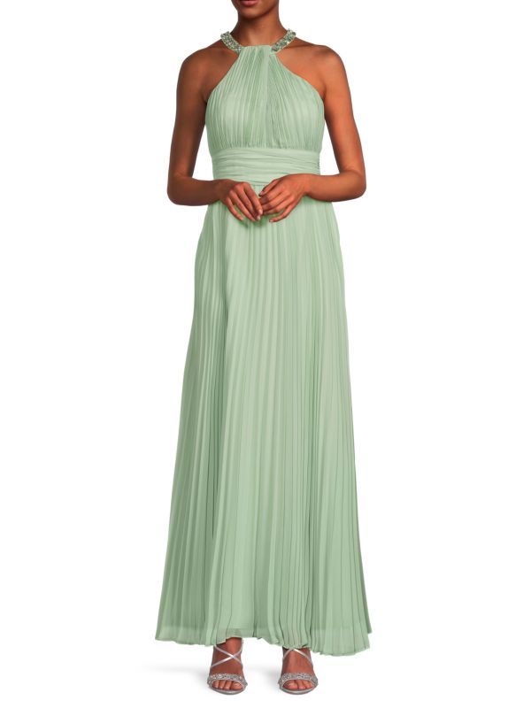 Accordion Pleat Chiffon Embellished Gown Eliza J