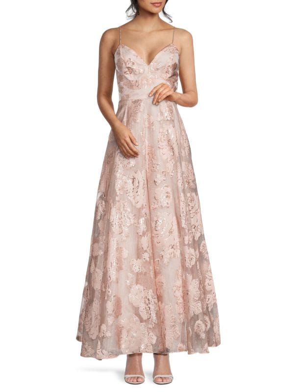 Organza Floral Foil Print Gown Eliza J