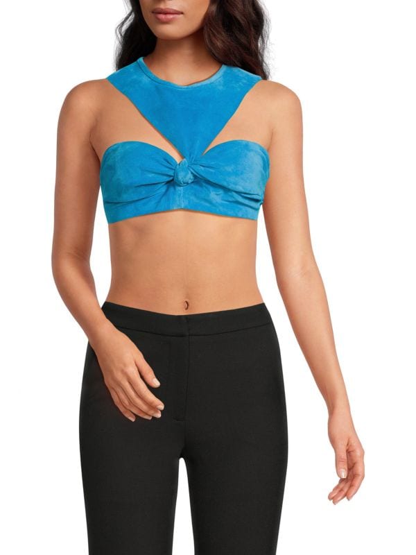 Knot Cutout Suede Crop Top LaQuan Smith