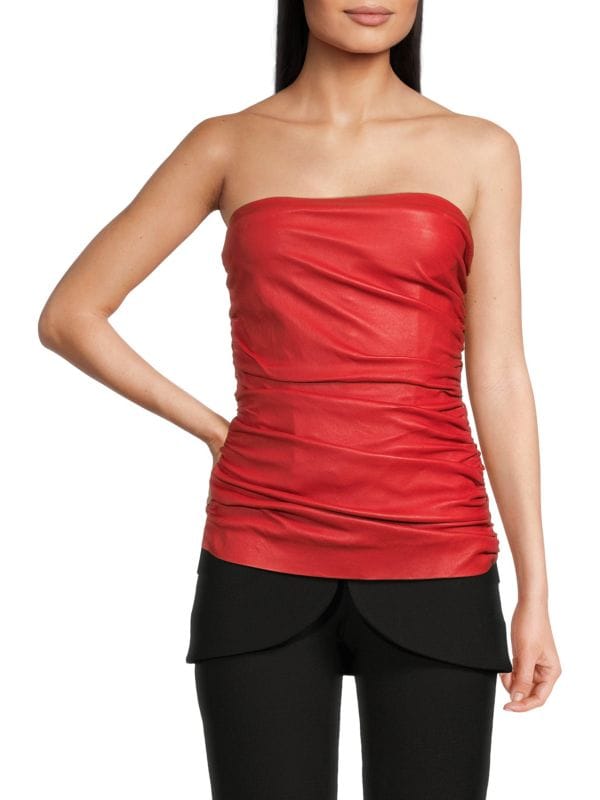 Ruched Leather Bustier Top LaQuan Smith