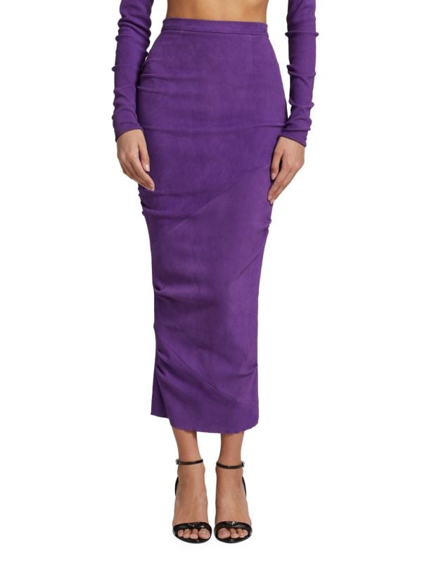 Suede Pencil Maxi Skirt LaQuan Smith