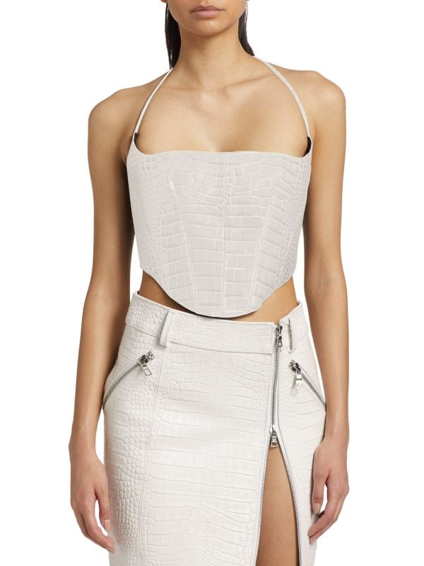 Crocodile-Embossed Leather Bustier LaQuan Smith