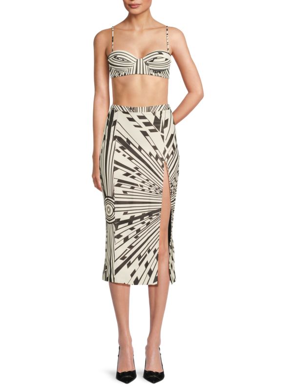 Print Leather High Slit Sheath Midi Skirt LaQuan Smith