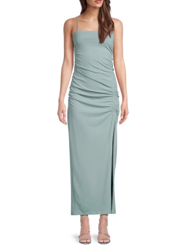 Spaghetti-Strap Ruched Maxi Slipdress Susana Monaco