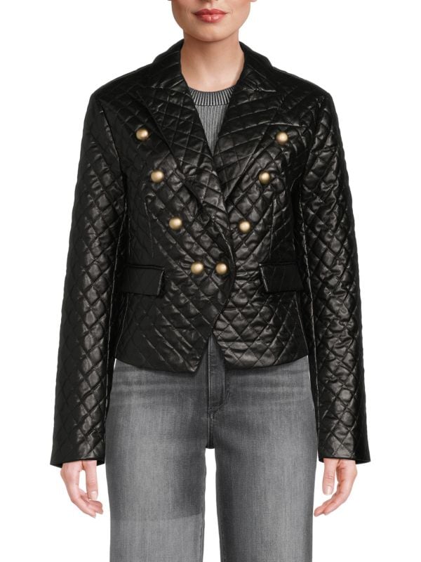 Faux Leather Quilted Jacket Area Stars