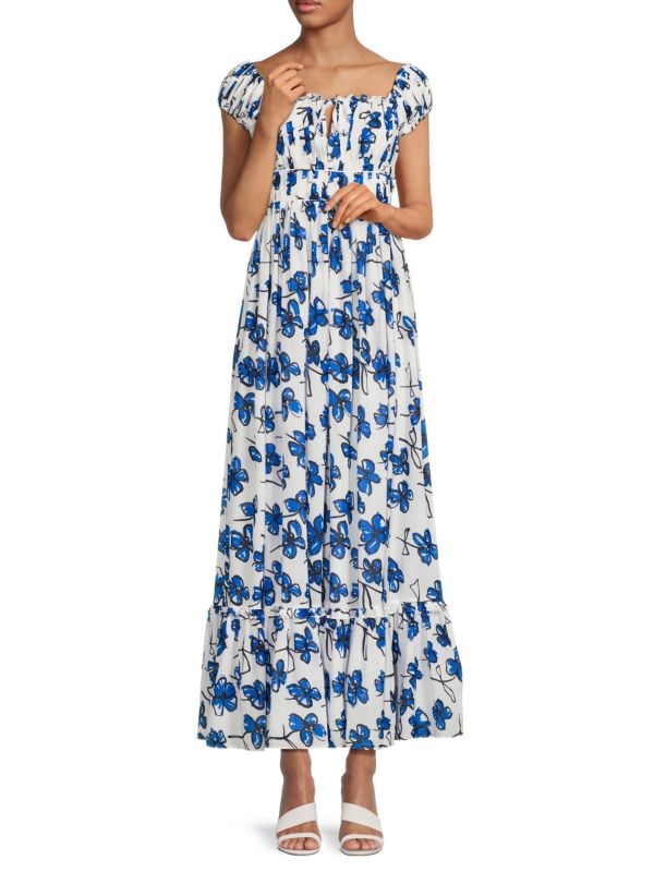 Floral Tie Neck A-Line Maxi Dress Area Stars