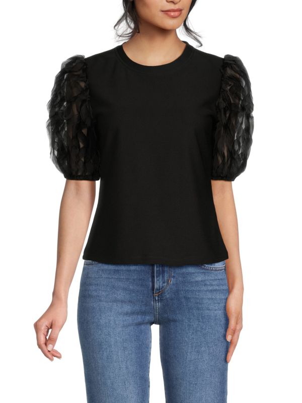 Ruffle Trim Puff Sleeve Top Area Stars