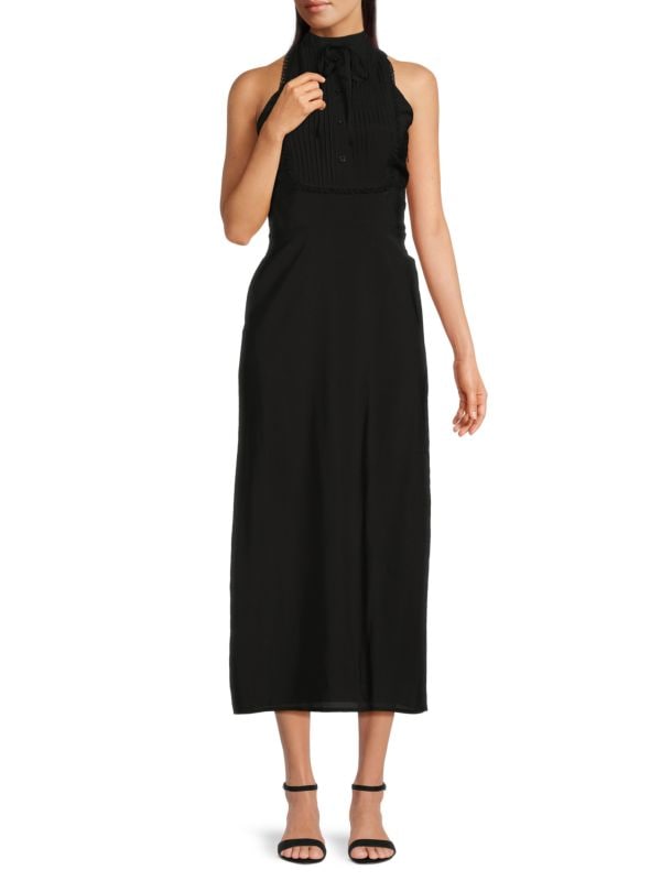 Pleated Bib Sheath Midi Dress Area Stars