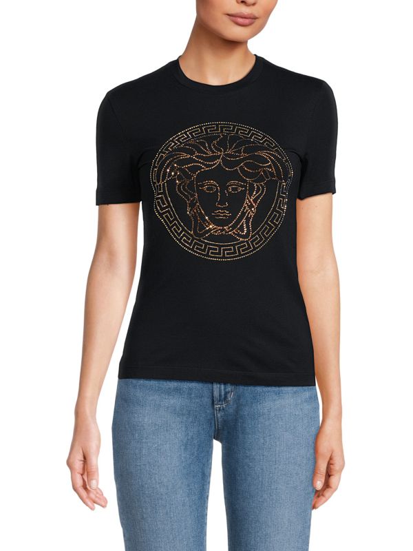 Medusa Crystal Crewneck T-Shirt Versace