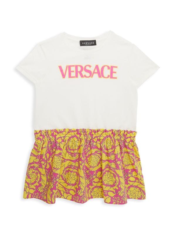 Girl's Logo & Barocco Print Jersey Dress Versace