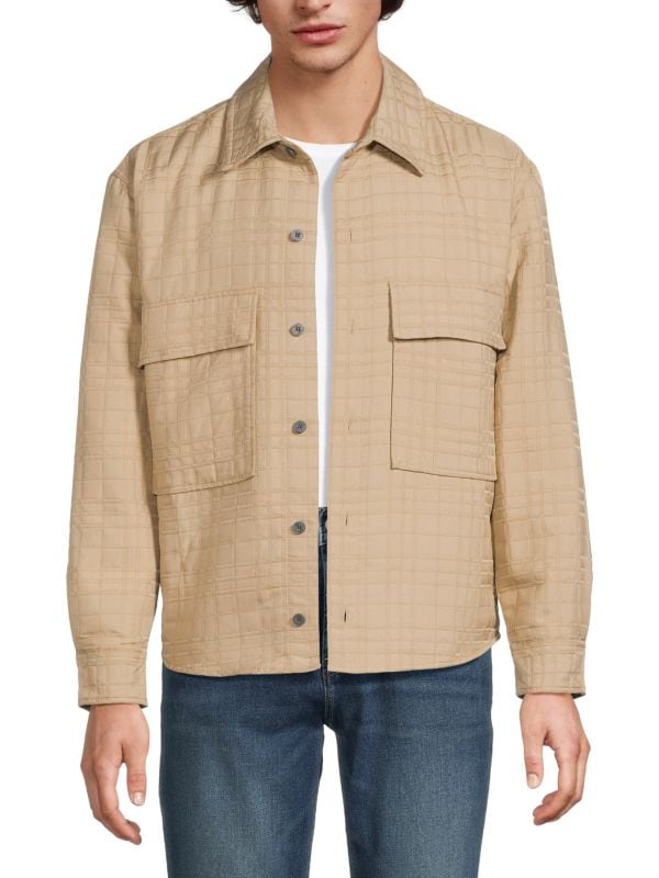 Plaid-Embroidered Padded Trucker Jacket Hudson Jeans