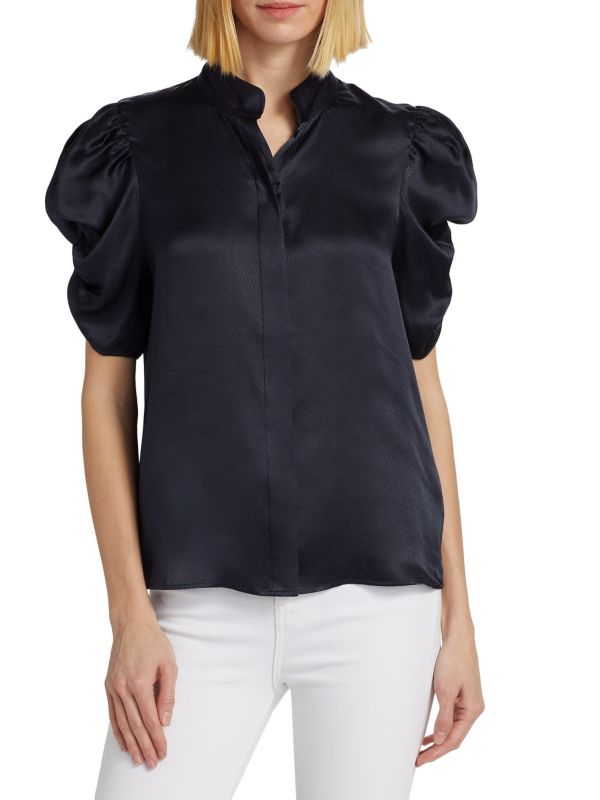 Textured Puff-Sleeve Silk Blouse Frame