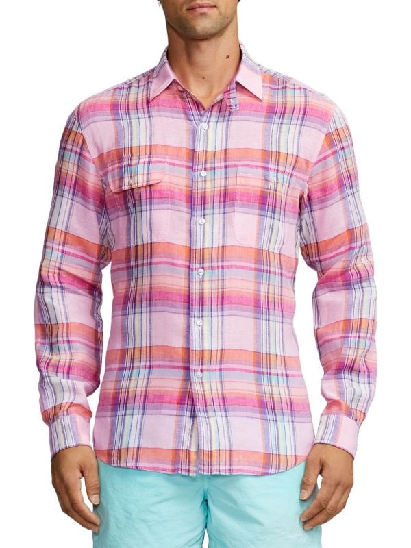 Plaid Linen Long-Sleeve Sport Shirt Ralph Lauren