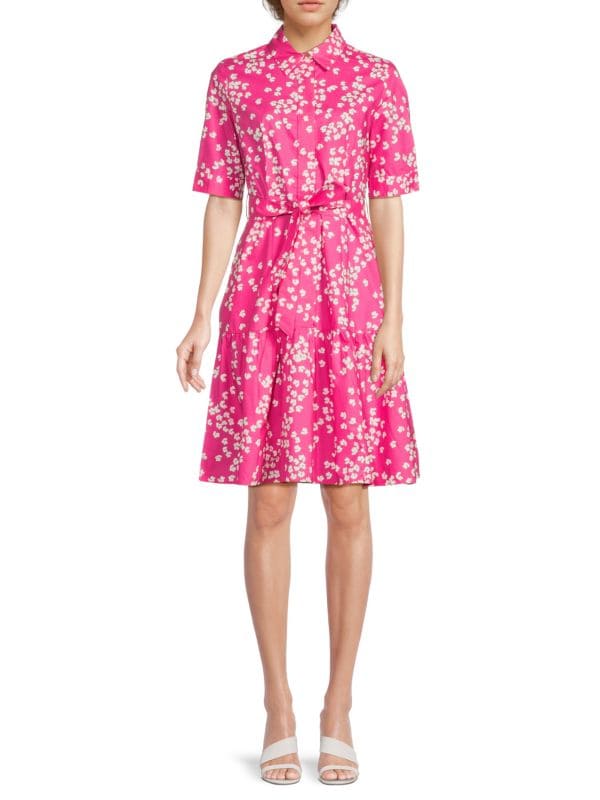 Floral Belted Cotton Dress Calvin Klein