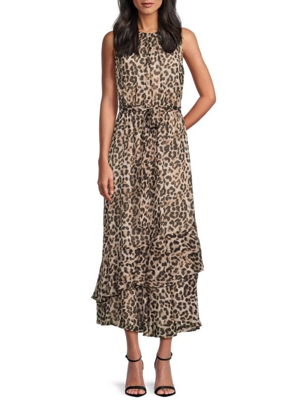 Leopard Print Belted Midi-Dress Calvin Klein